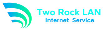 Logo for Two Rock LAN Internet Service: a swoosh design with text in blue and green.