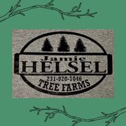 Logo for Jamie Helsel Tree Farms with phone number 231-920-1046, featuring three pine trees inside an oval.