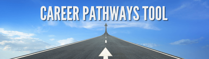 Career Pathways Tool - shows arrows leading up the road and into the sky