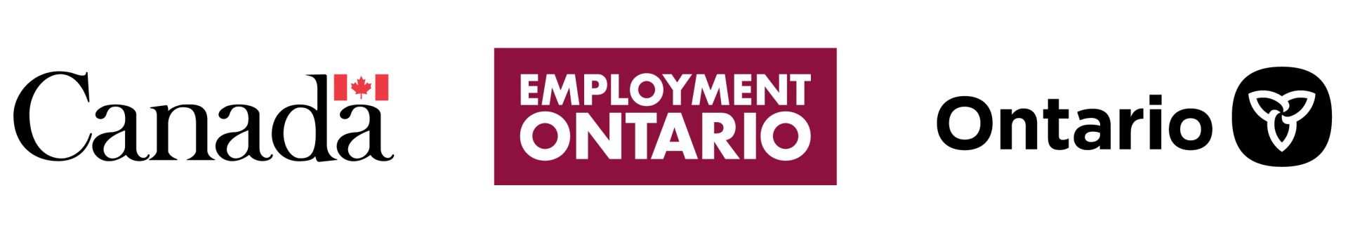 Employment Ontario Tri Wordmark - English, Colour, sized logo