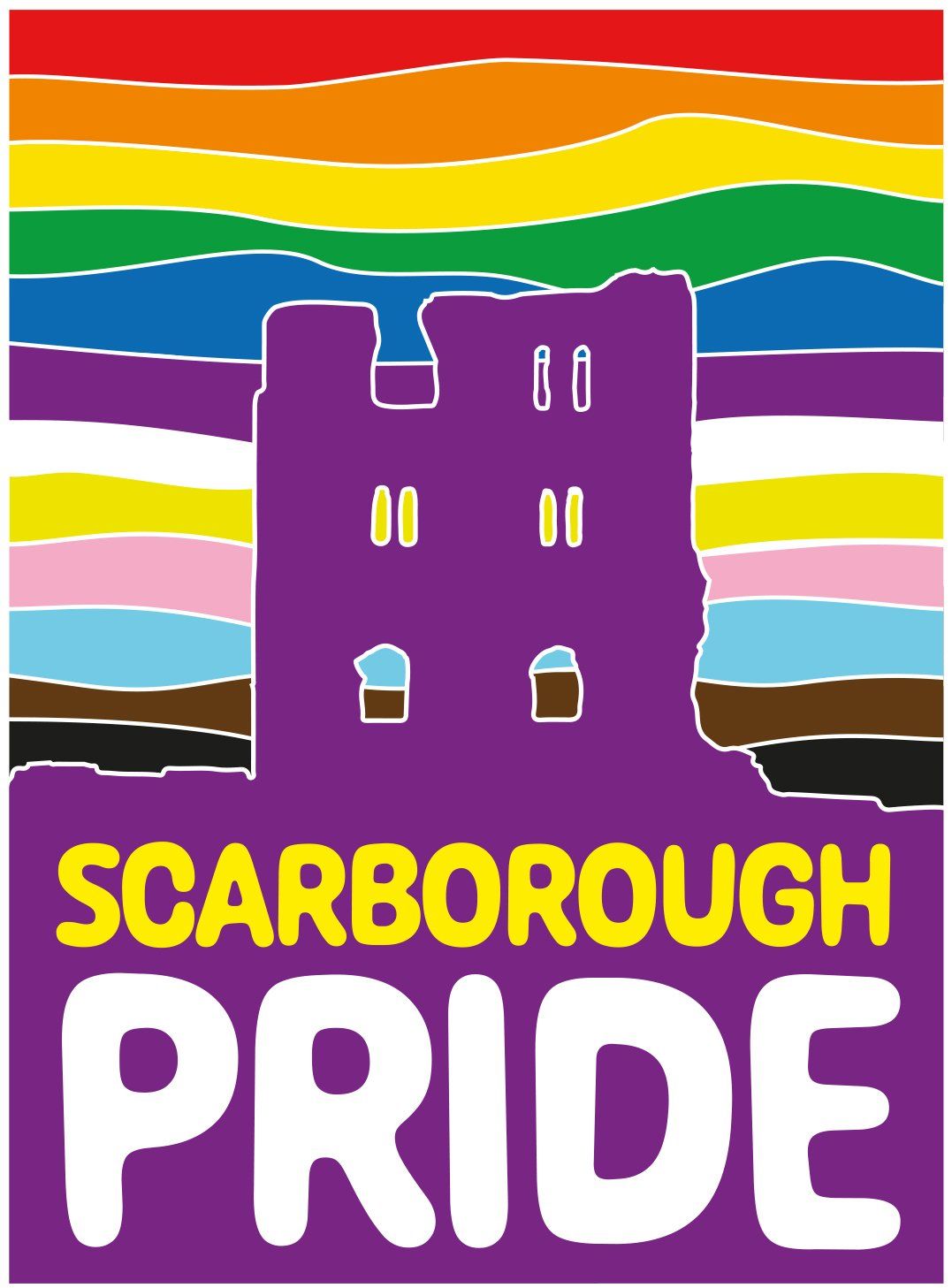 Scarborough Pride Logo with purple castle and rainbow sky
