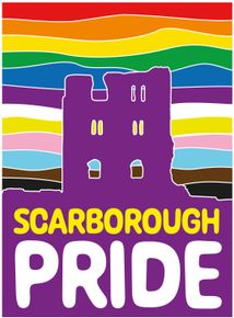 Scarborough Pride Logo with purple castle and rainbow sky
