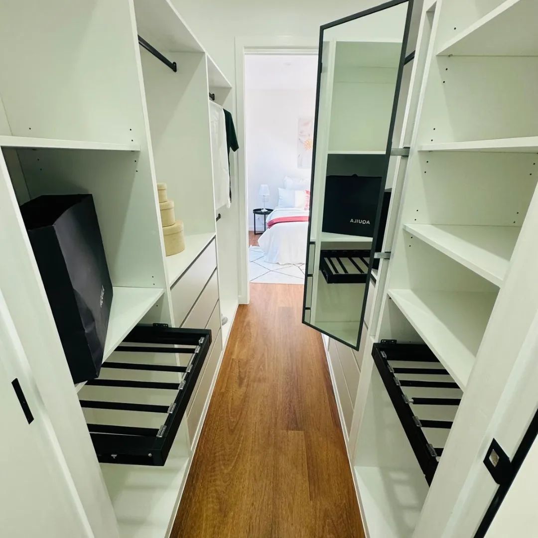 A Walk In Closet With Lots Of Shelves And A Mirror — ASM Joinery In Fyshwick, ACT