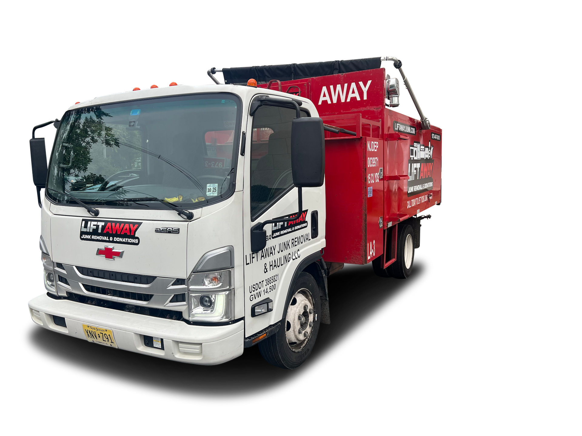 White and red truck with 