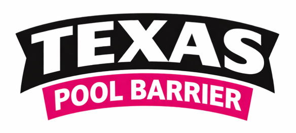 Texas Pool Barrier logo in black, white, and pink text