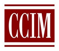 A red and white logo for a company called ccim.