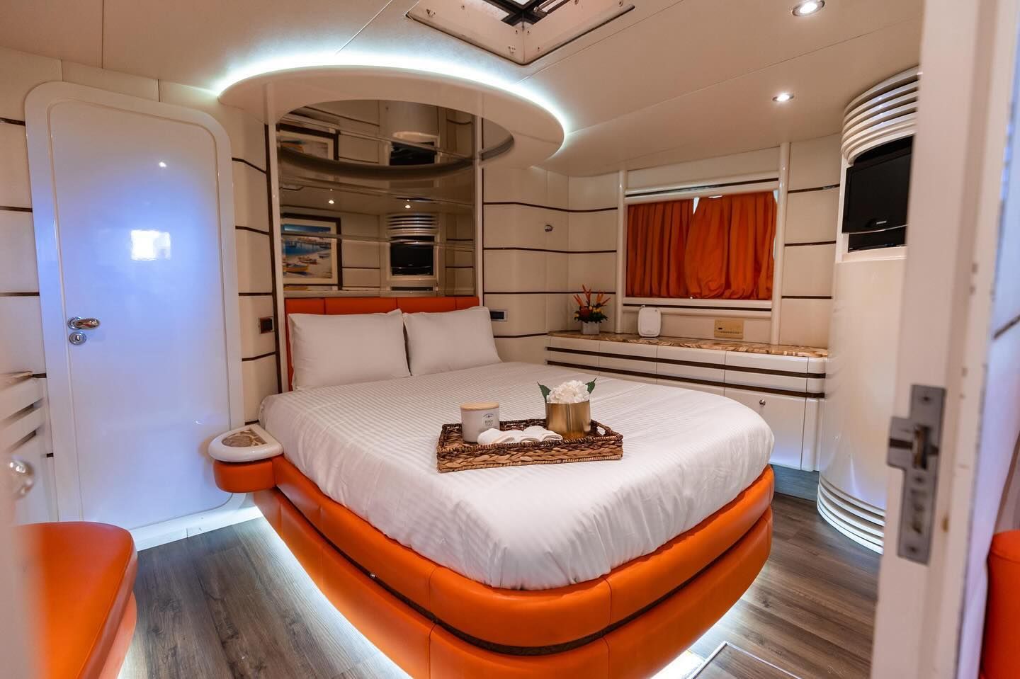 There is a large bed in the middle of the room.