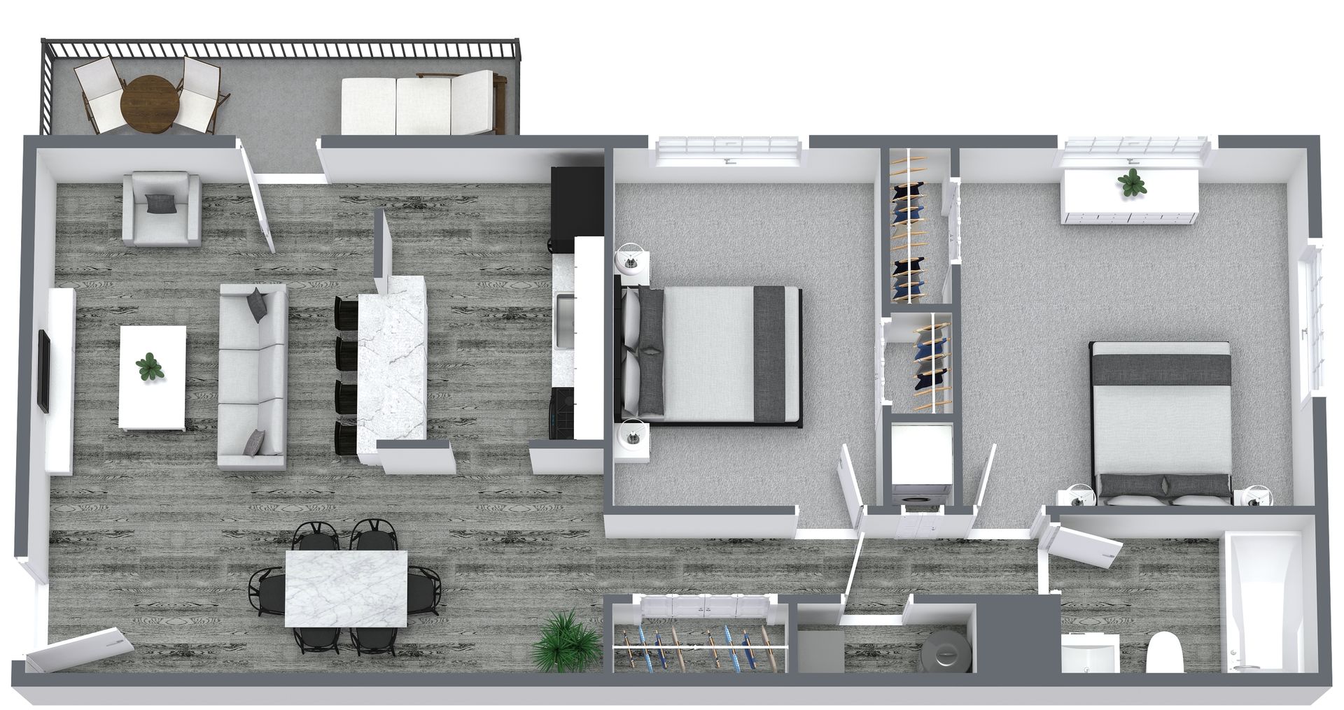 2 bed 1 bath floor plan