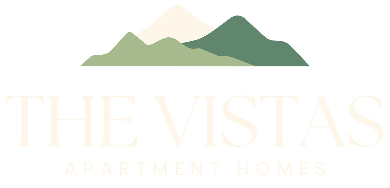 The Vistas apartment homes Logo - footer, go to homepage