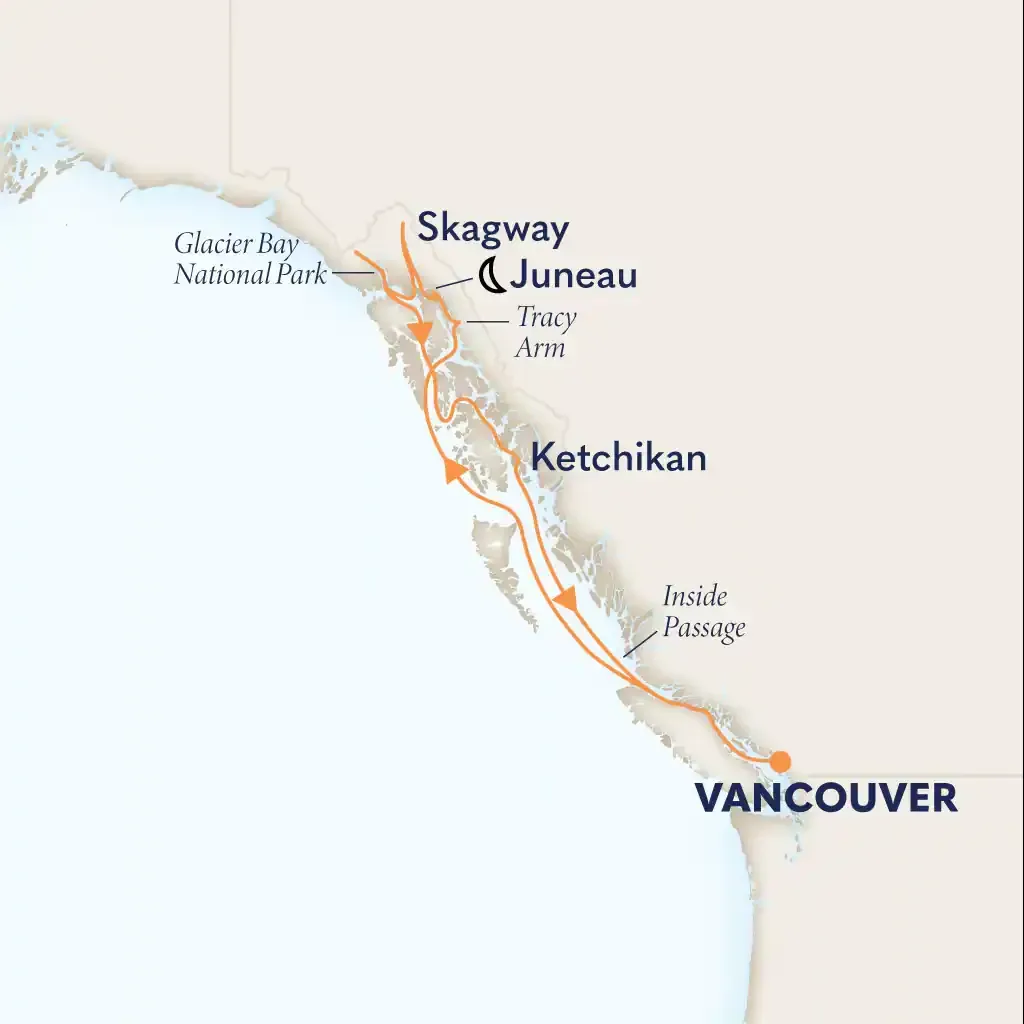 Map of Inside Passage Cruise from Seattle to Juneau, Skagway and Ketchikan