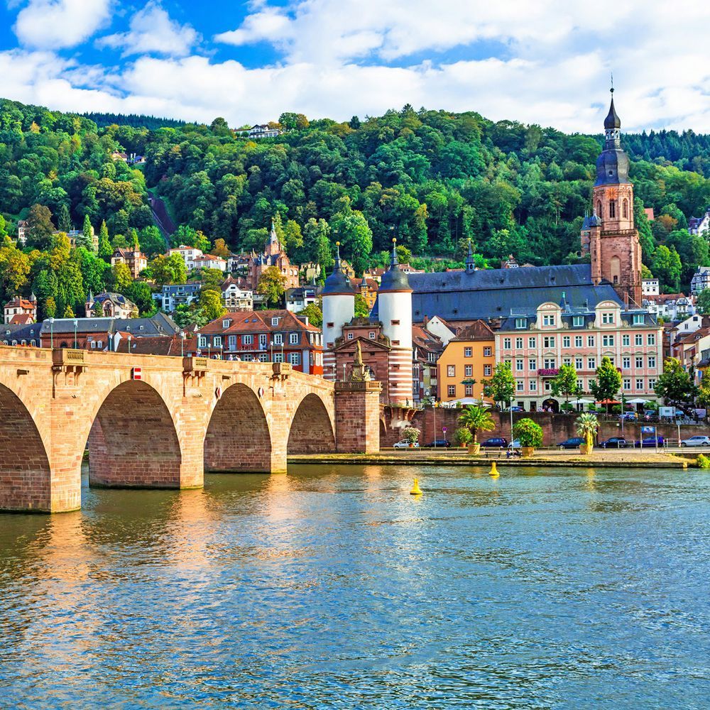 Heidelberg Castle with the bridge over the Neckar River  