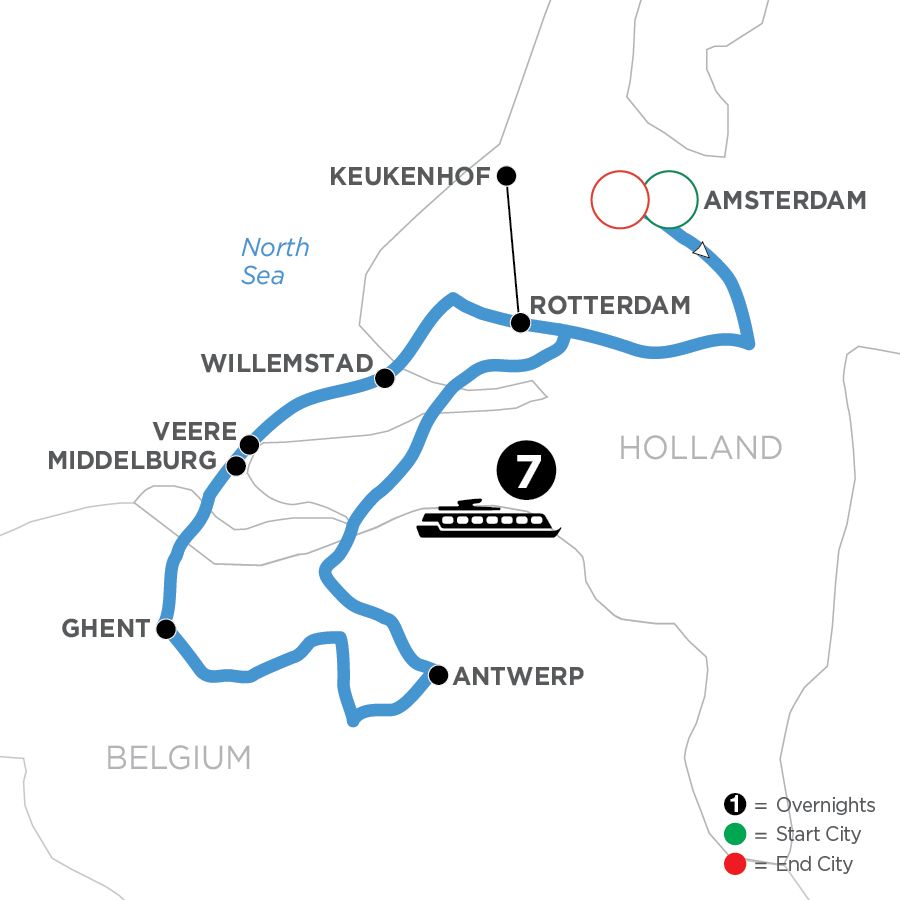 Map of Tulip River Cruise Amsterdam round trip 