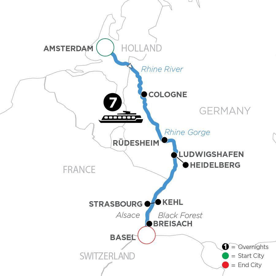 map of Avalon river cruise for wine lovers along the Rhine