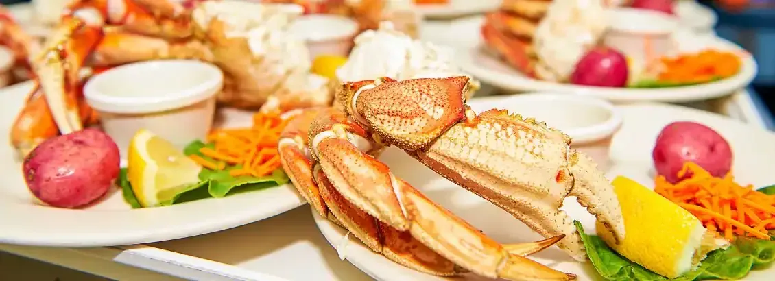 Cooked Alaska snow crab legs are ready to eat