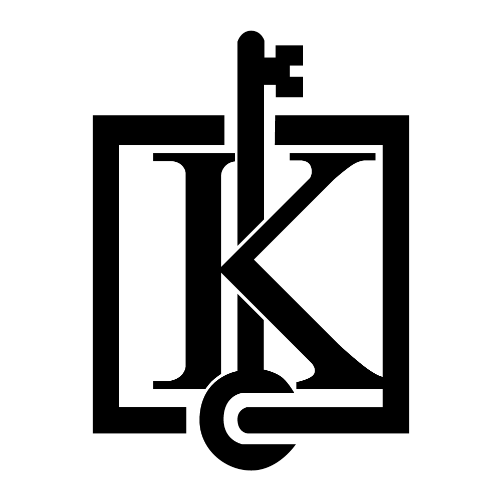 Black logo: Key through a box with 