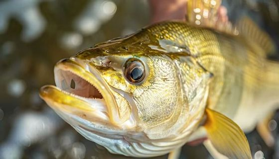 Close-up of a golden fish with an open mouth, held by a person in the water.