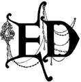 A black and white drawing of the letter ed with chains around it.