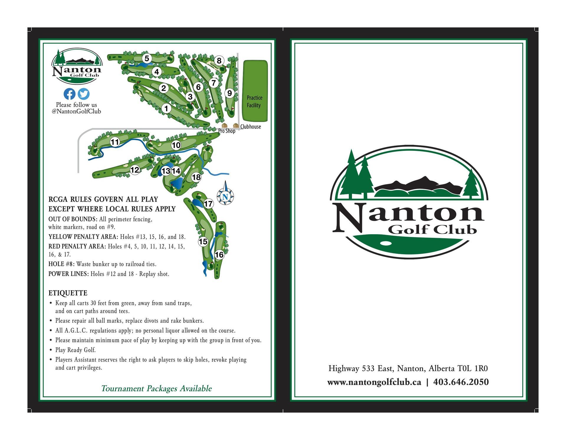 Nanton Golf Club brochure with course map and green logo on white background