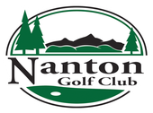 Nanton Golf Club logo with green trees, mountains, and black text on a white background