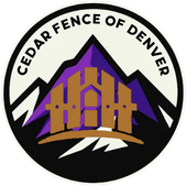 A logo for the cedar fence of denver
