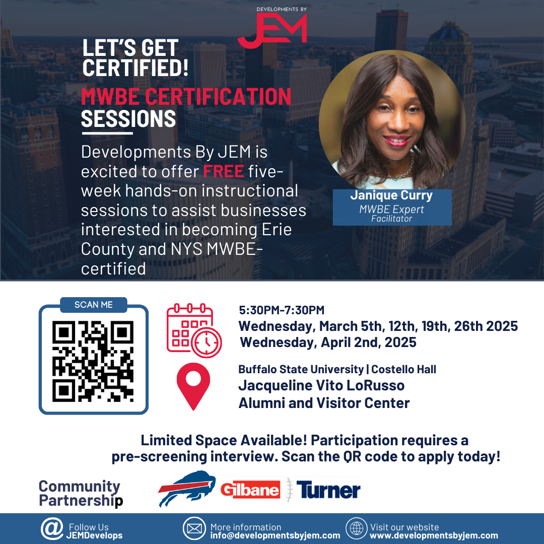 A flyer for a mwbe certification session with a woman on it.