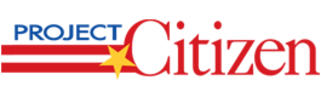 A logo for project citizen with an american flag in the background