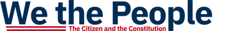 A blue and red logo that says we the people