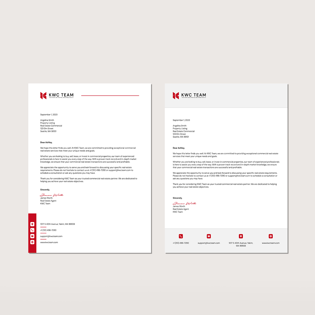 A white letterhead with a red logo on it