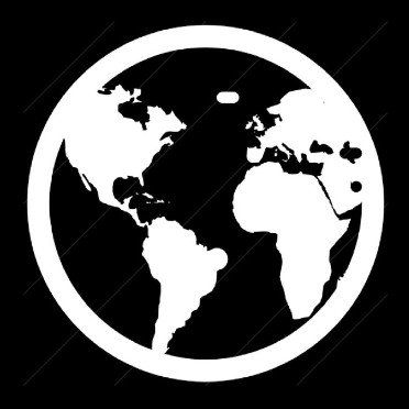 A white icon of a globe on a black background.