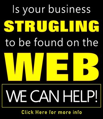 A sign that says ' is your business struggling to be found on the web we can help '