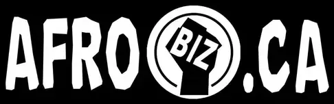 A black and white logo for afro biz ca with a fist in a circle.