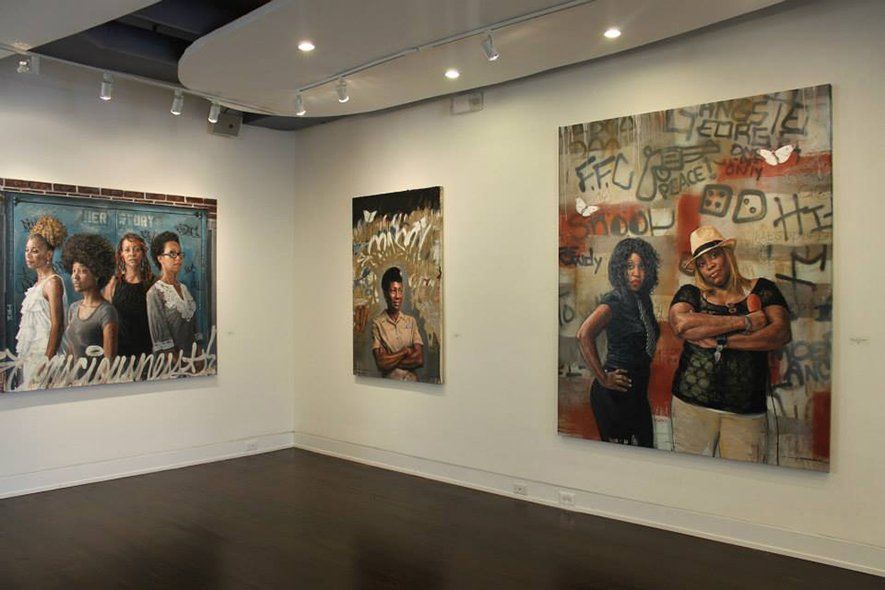 From Depicted/Connected (L-R) “Her Story, 2013; JAG, 2013; D.C.O.G. (collaboration with Tim “Con” Conlon) 2013