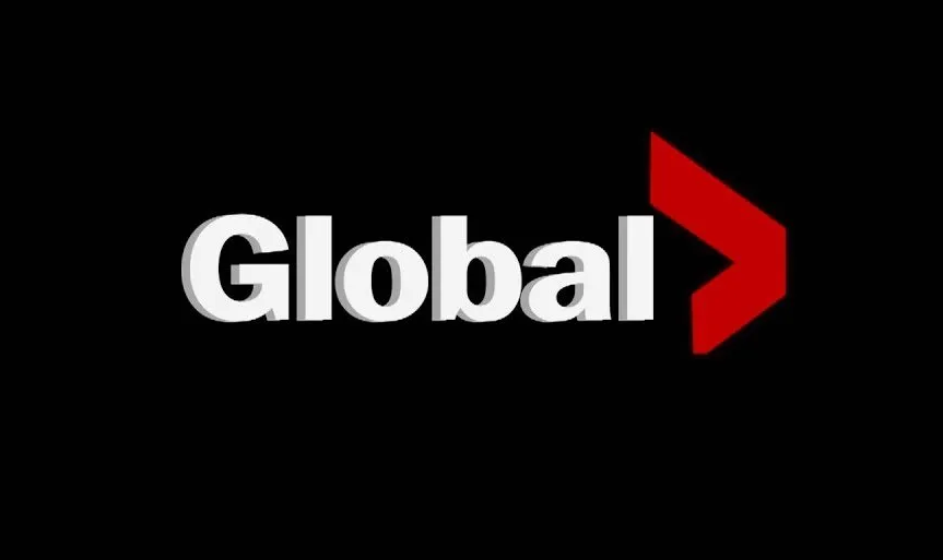 The global logo is on a black background with a red arrow.