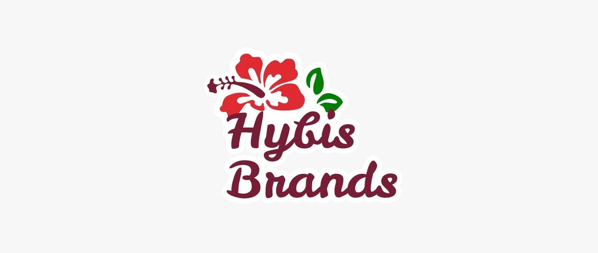 The logo for hybis brands has a red hibiscus flower and green leaves.