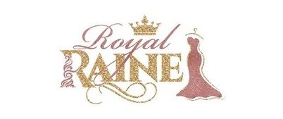 A logo for royal raine with a dress and a crown.