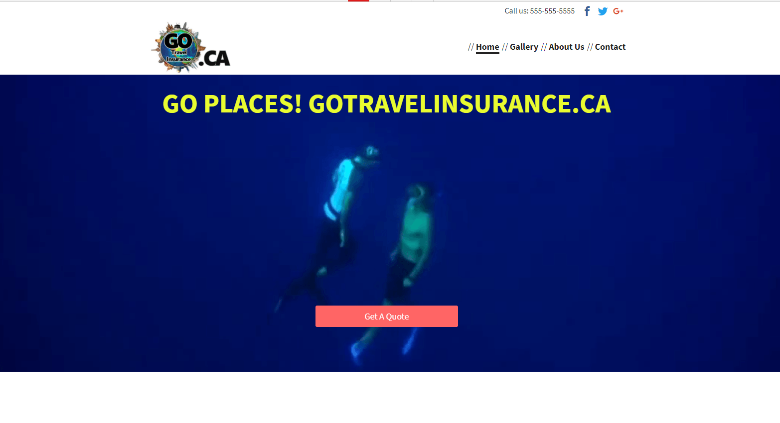 Two scuba divers are swimming in the ocean on a website.