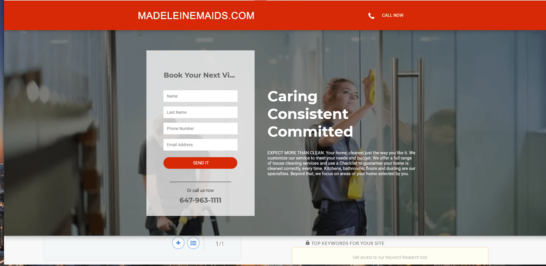 A screenshot of a cleaning company website.