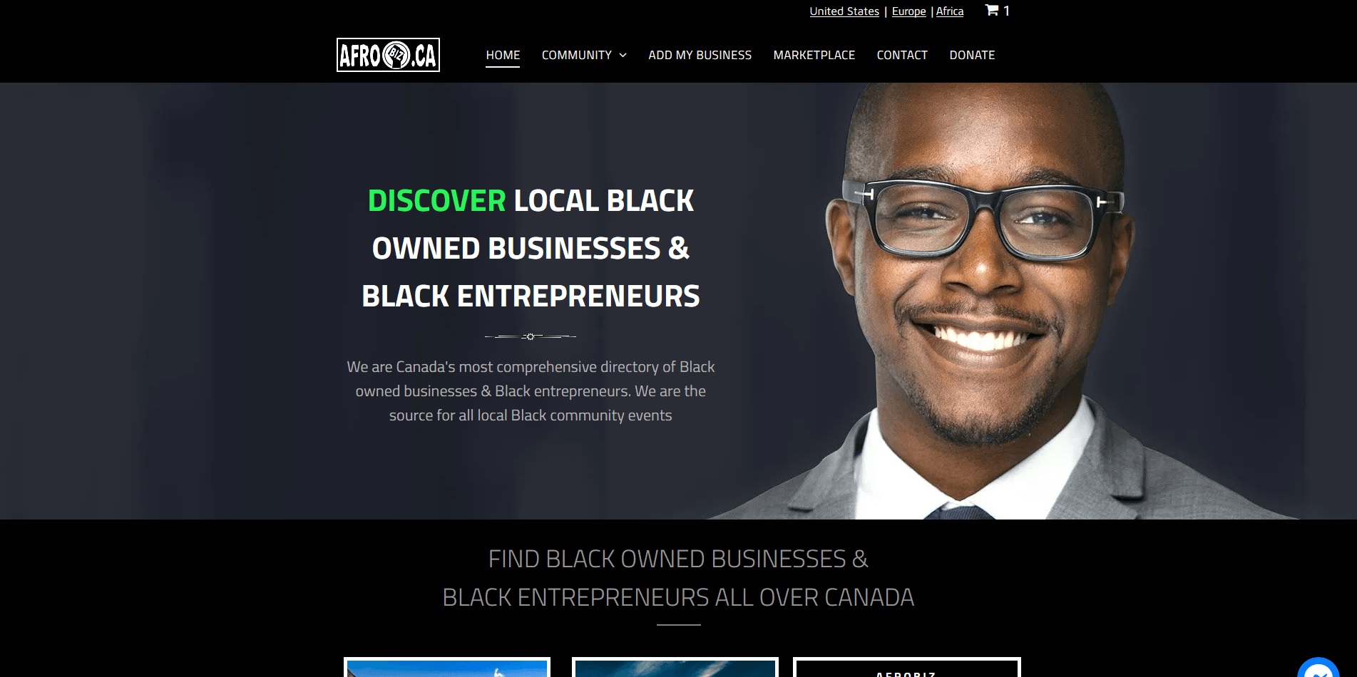 A man wearing glasses and a suit is on the homepage of a website.