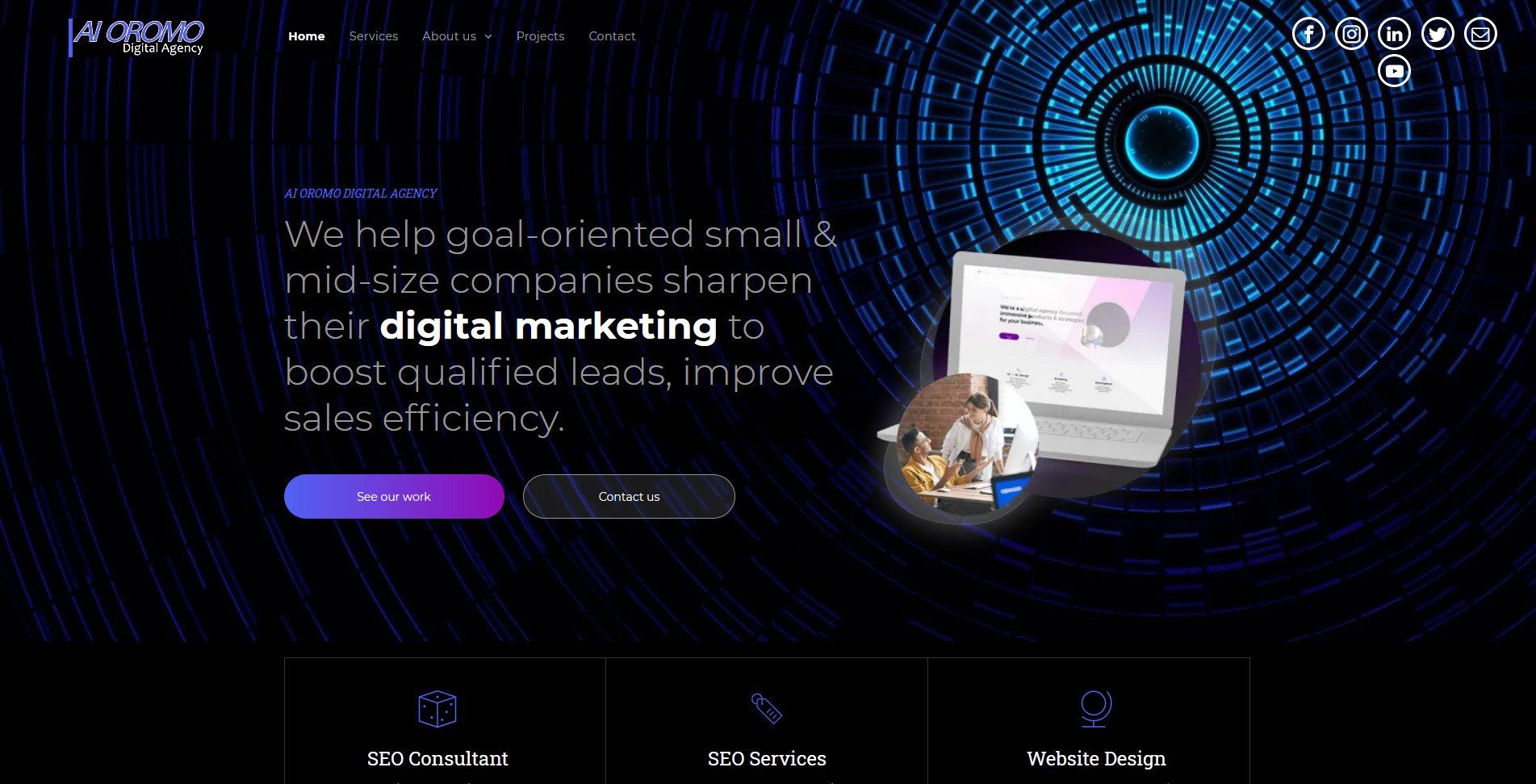 A screenshot of a website for a digital marketing company.