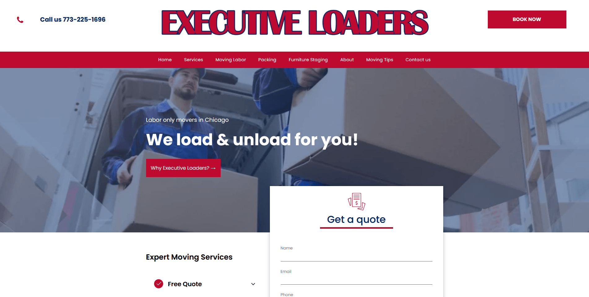 A screenshot of the executive loaders website.
