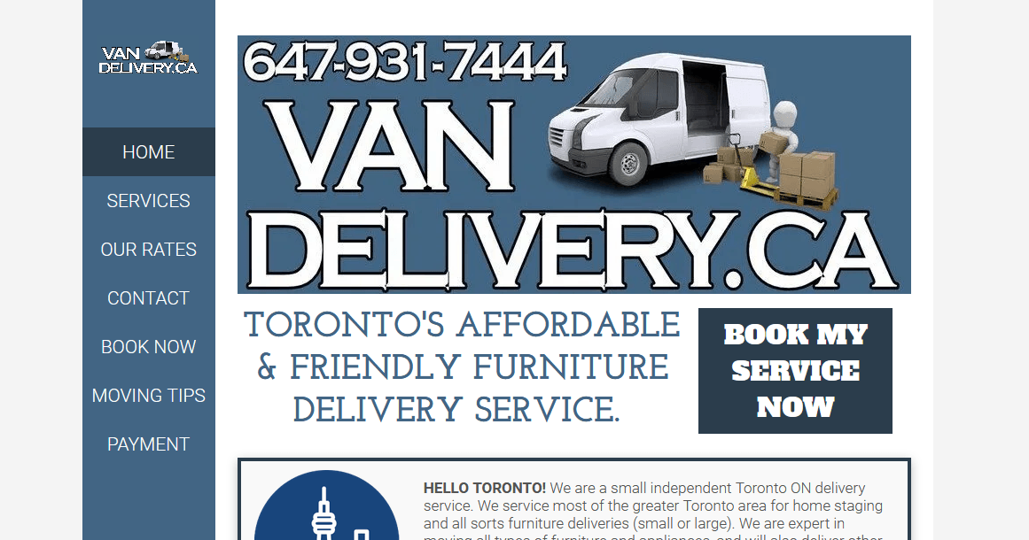 A website for van delivery.ca offers affordable and friendly furniture delivery service