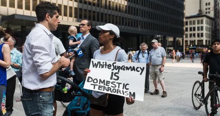 Protesting against white supremacy and racism in downtown Chicago on Aug. 21, 2017, after the tragedy in Charlottesville.
