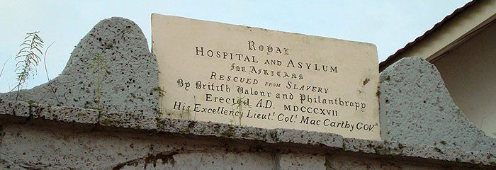 The sign above the Asylum, Kings Gate, Freetown, Sierra Leone.