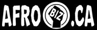 A black and white logo for afro biz ca with a fist in a circle.