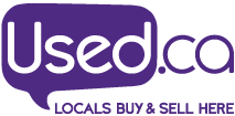 The used.ca logo is purple and white and says locals buy and sell here.