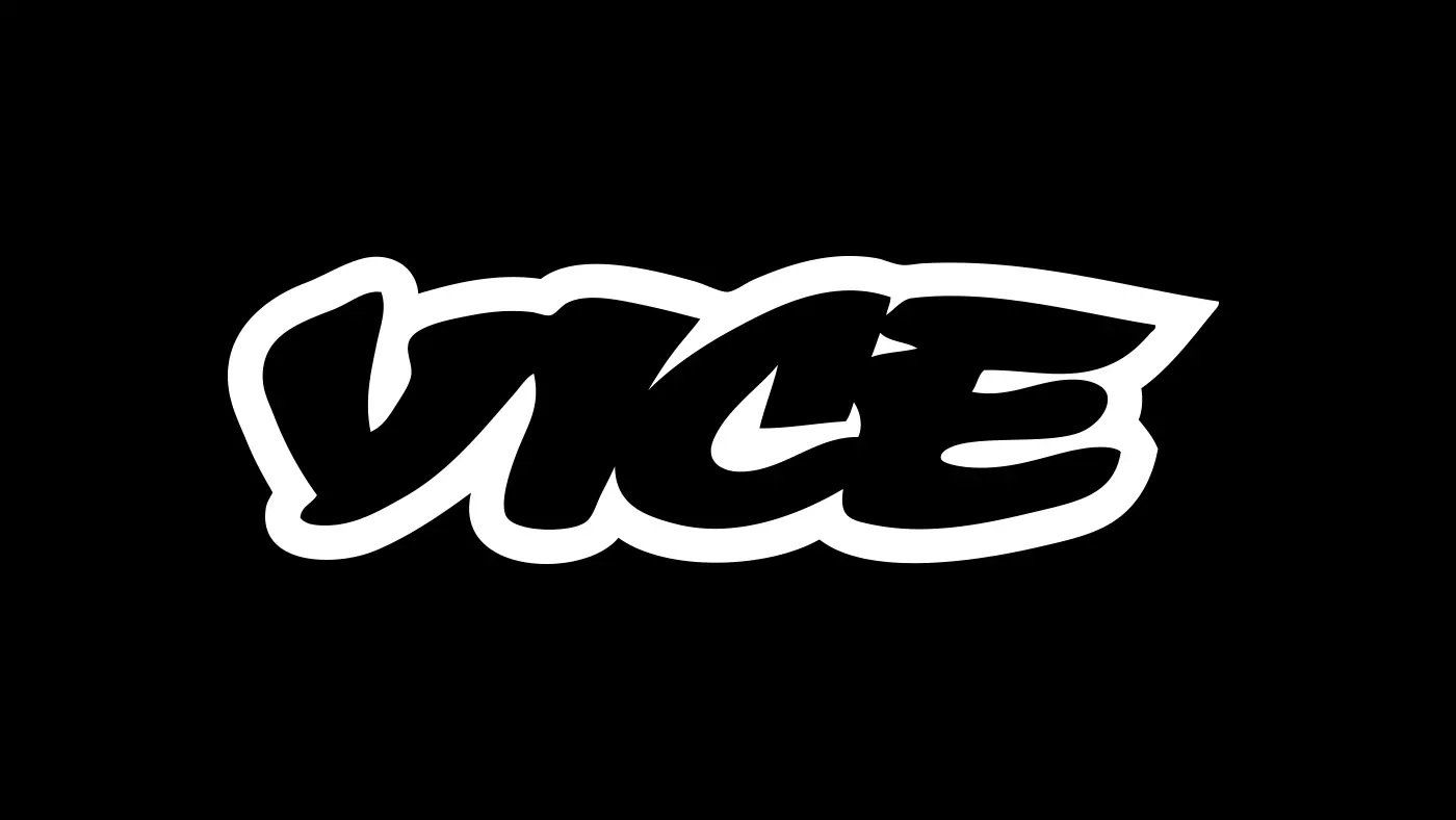 A black and white logo for vice magazine on a black background.