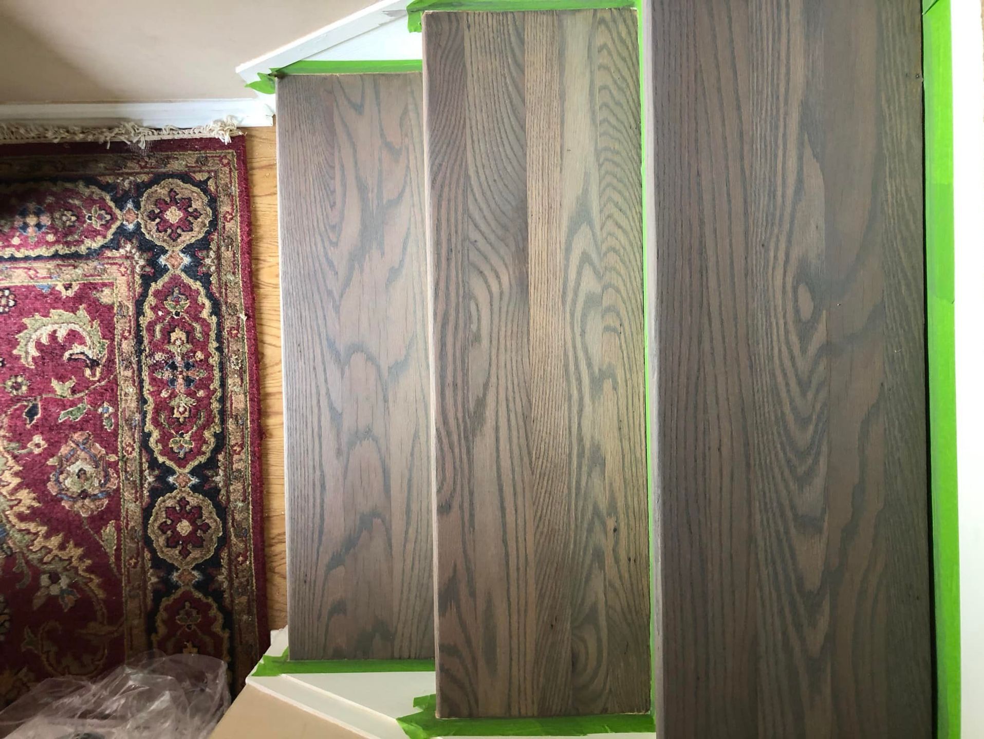 classic grey duraseal stain on red oak treads. 4 coats of h2oil added