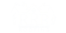 A white logo for a Roofing Company on a white background.