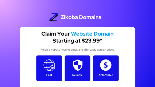 Zikoba Domains advertisement