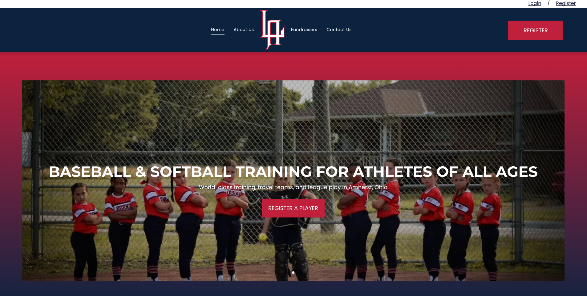 Legends Athletics website homepage 